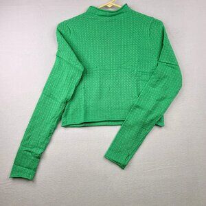 Wild Fable Long Sleeve Cropped Knit Top M Mint Green Thumb Holes Casual Layers